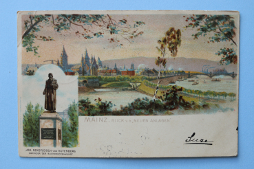 Ansichtskarte Litho AK Mainz 1912 Joh Gensfleisch von Gutenberg Denkmal Gebäude Architektur Ortsansicht Rheinland Pfalz